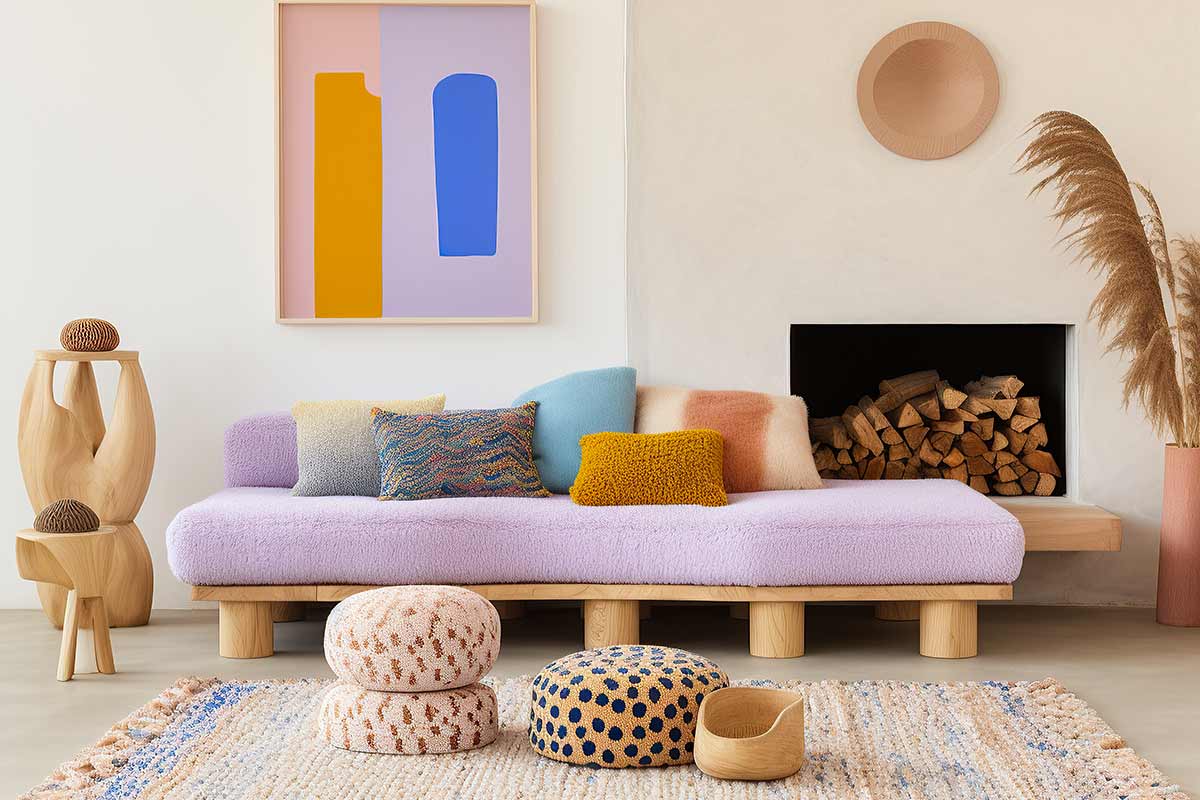 salotto moderno con colori pastello