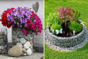 fioriere creative con gabbioni e pietre