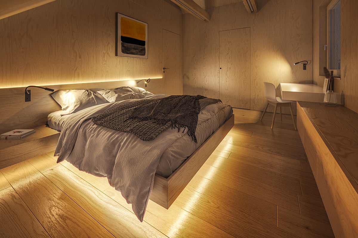 illuminazione design in camera da letto