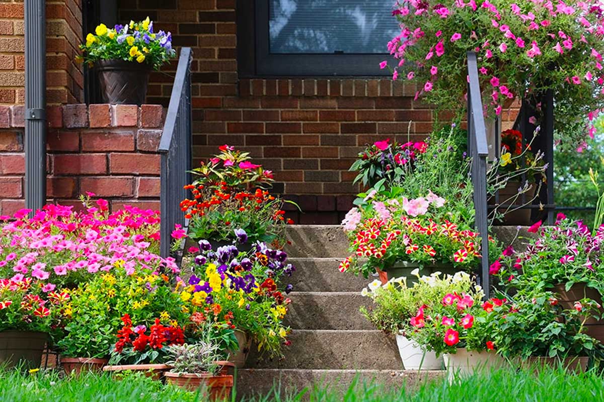 Portico decorato con dei fiori in primavera