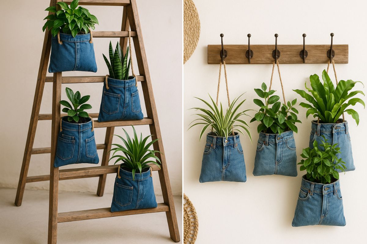 idee per usare vecchi jeans come porta piante