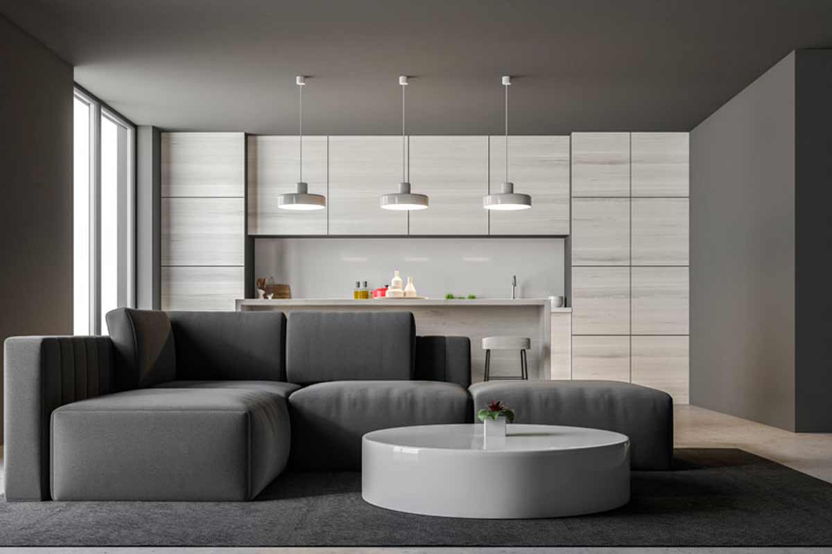 open space grigio ben illuminato