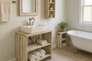 Cassette di legno trasformate in mobili da bagno shabby chic