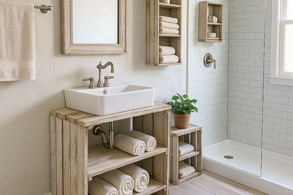 come creare mobili per il bagno con cassette di legno