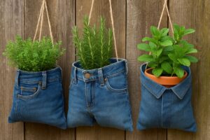 Non buttare i vecchi jeans: trasformali in decorazioni da giardino originali