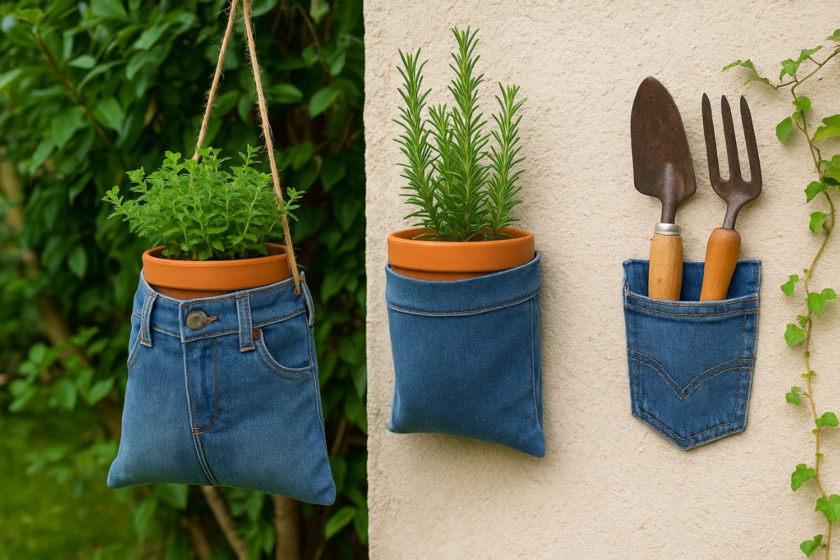 crea porta vasi fai da te con vecchi jeans