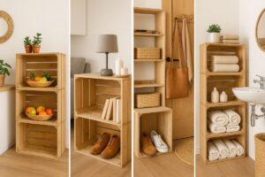 Scaffale modulare con cassette della frutta: design rustico e funzionale in casa