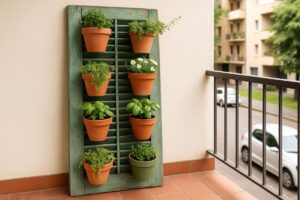 Una vecchia persiana diventa una parete verde verticale: il progetto fai-da-te dell’estate