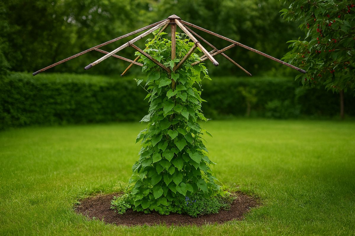 crea una tettoia per piante rampicanti con un vecchio ombrellone