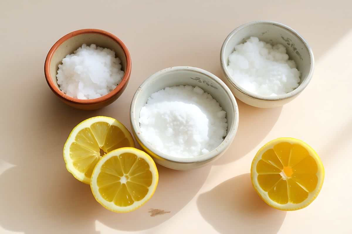 pulizia lavandino con limone e sale grosso