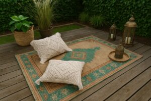 Ricicla un tappeto vecchio e trasformalo in una stuoia da giardino effetto boho