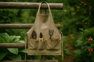 Con un vecchio grembiule crei un porta-attrezzi da appendere in giardino