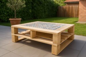 Crea un tavolino da esterno con pallet e piastrelle decorative
