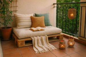 Crea un angolo lettura estivo con pallet, tessili riciclati e lanterne