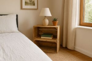 Comodino fai da te con cassette di legno: ideale per camere in stile rustico