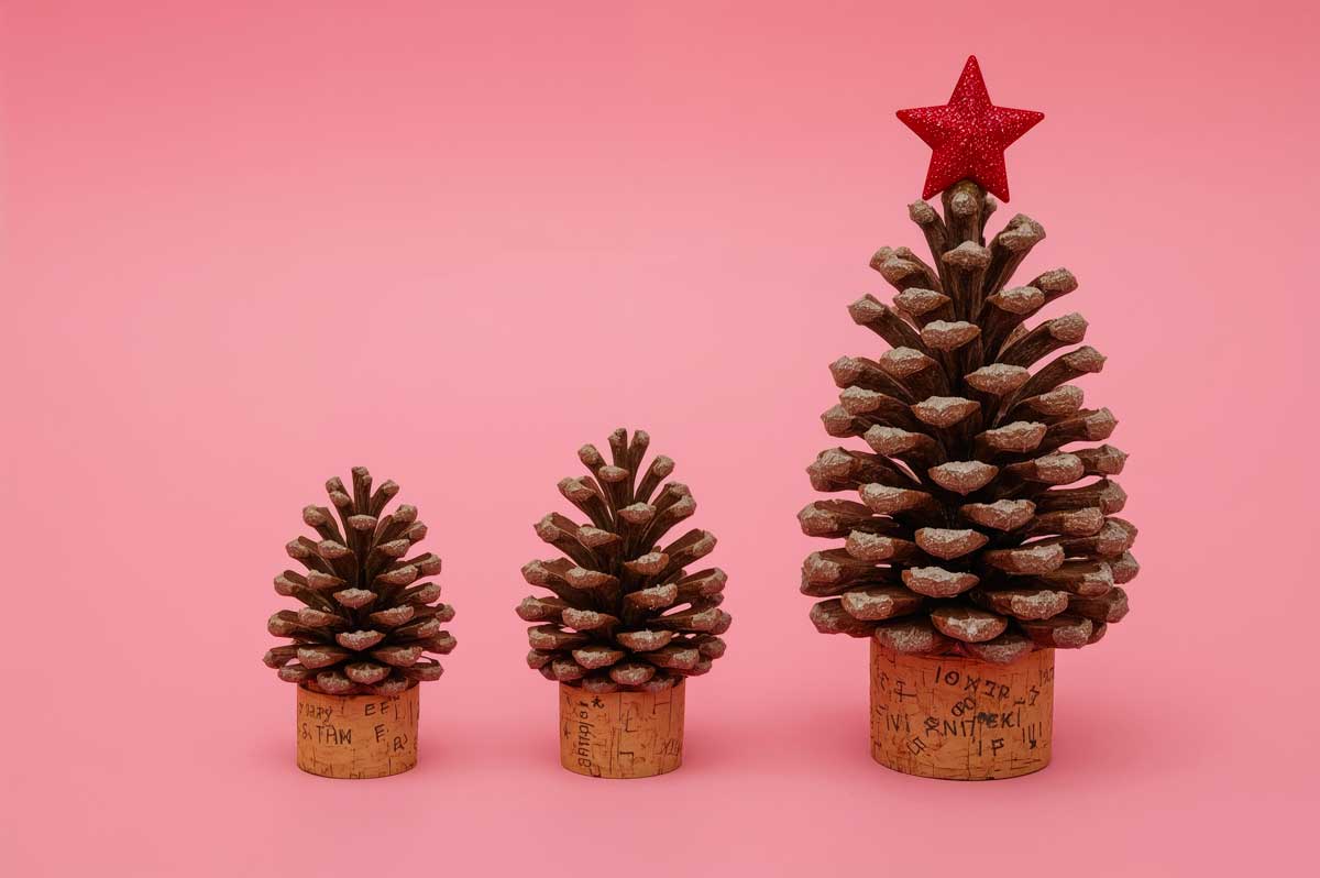pigne a forma di alberelli con stellina rossa in cima